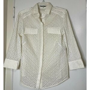 Alexander McQueen ivory eyelet cotton button down long sleeve blouse top US 10